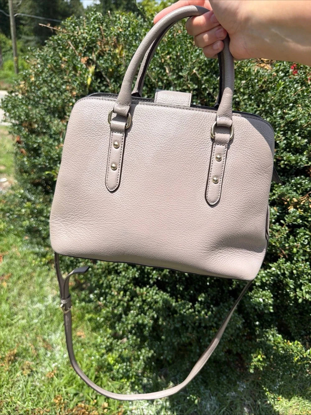 Kate Spade New York Larchmont Avenue Evangelie Taupe Leather Satchel Crossbody